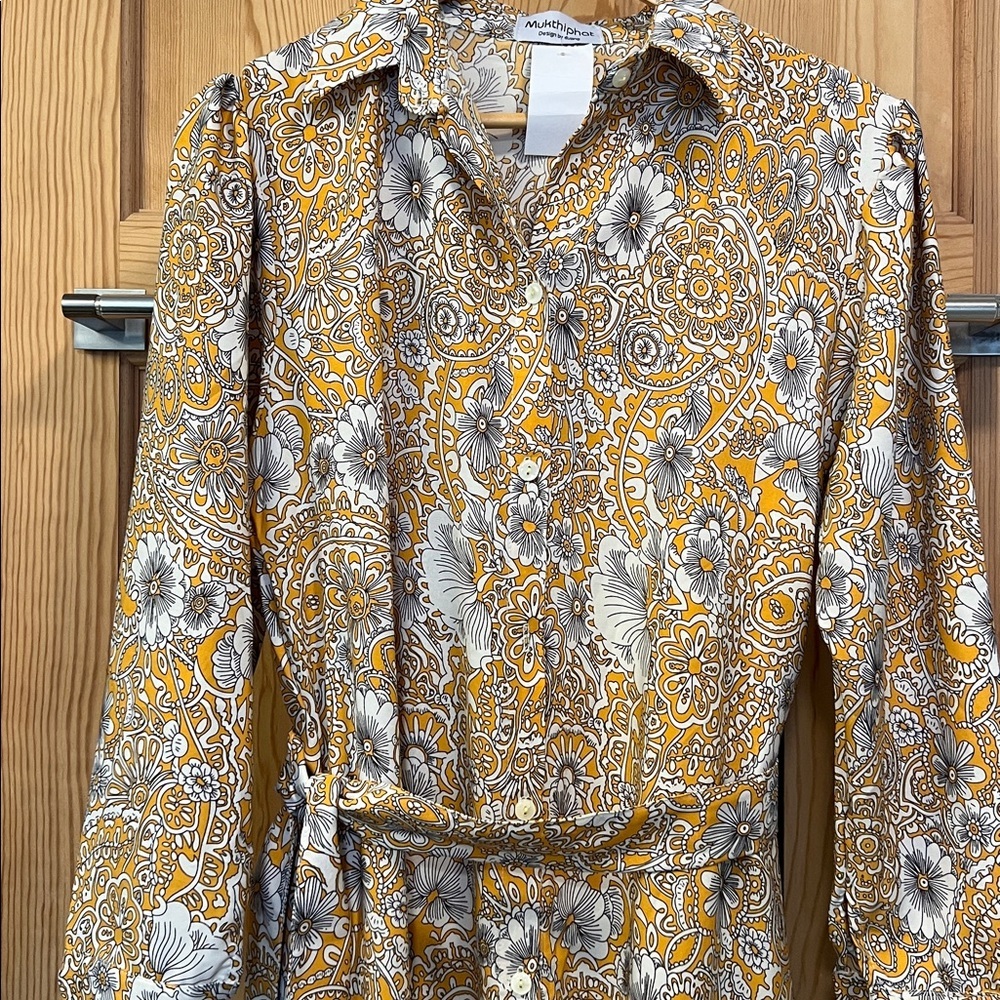 Floral Yellow Paisley Maxi Puff Sleeves Farm Dress Sz - Picture 2 of 10